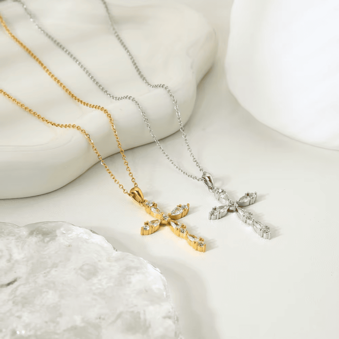 Kreuz Anhänger Halskette – 18K Vergoldet & Edelstahl
