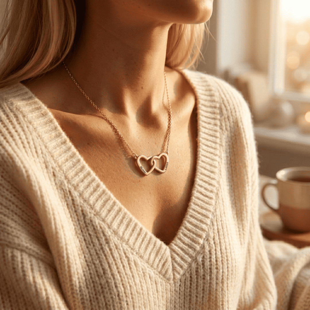 Engraved Necklace with Rose, Love Card