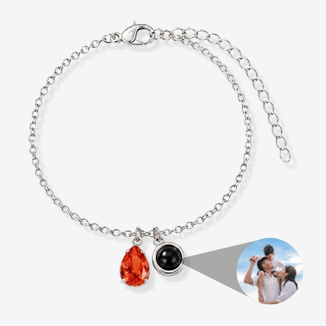 Personalisiertes Armband mit Foto - Geburtsstein - Silber Januar Granat